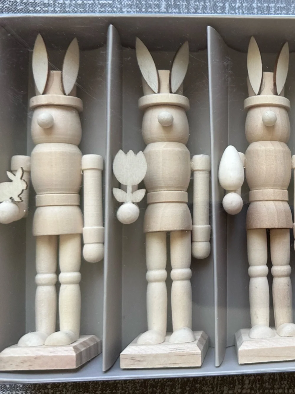 Wooden Bunny Nutcracker Set of 5 Natural Wood